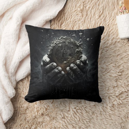 Bitcoin in hands crypto currency design throw pillow