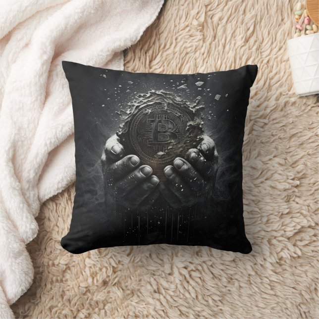 Bitcoin in hands crypto currency design throw pillow (Blanket)