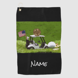 Bitcoin is on golf cart with Flag of America  Golf Towel