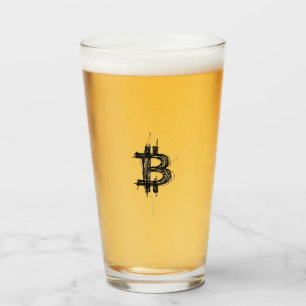 Bitcoin Line Art Logo (Black ₿) Glass
