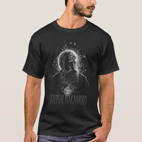 Bitcoin logo and old wise man design black T_Shirt