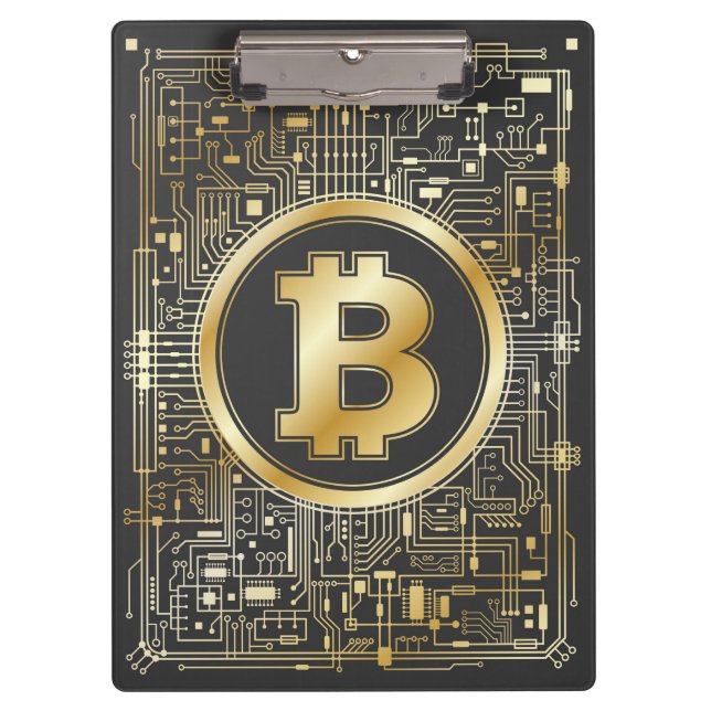 Bitcoin Logo Crypto Circuit Board Cryptocurrency Clipboard (Front)