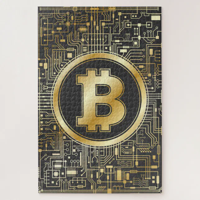 Bitcoin Logo Crypto Circuit Board Cryptocurrency Jigsaw Puzzle (Vertical)