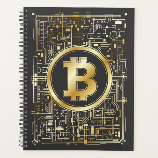 Bitcoin Logo Crypto Circuit Board Cryptocurrency Planner (Front)