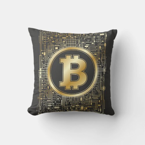 Bitcoin Logo Crypto Circuit Board Cryptocurrency Throw Pillow