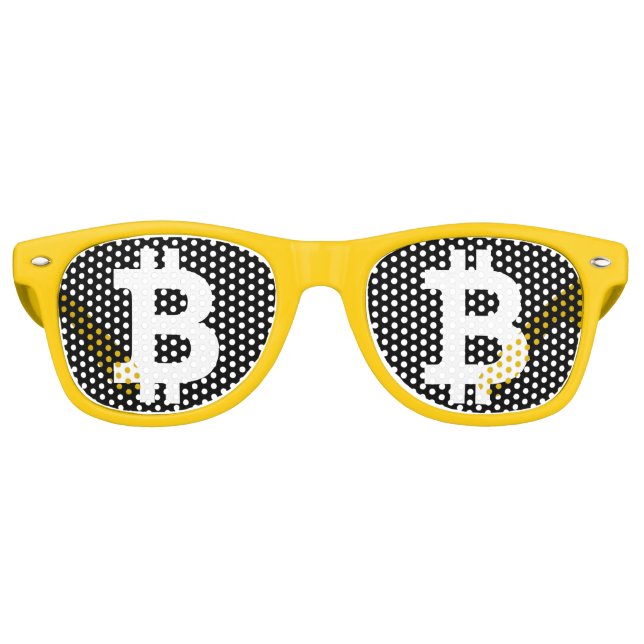 Bitcoin logo party shades crypto fan sunglasses (Front)