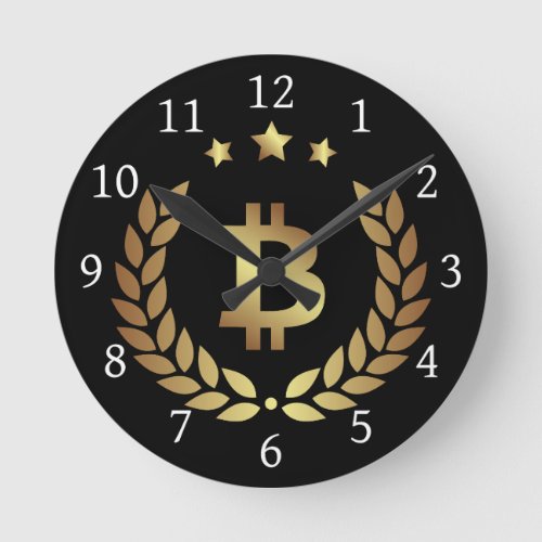 Bitcoin Logo Symbol Crypto Coin Crest Wall Clock