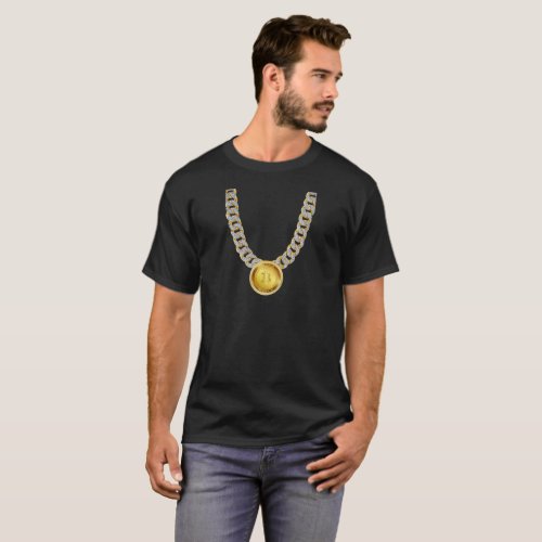 Bitcoin Logo Symbol Gold Chain Necklace T_Shirt