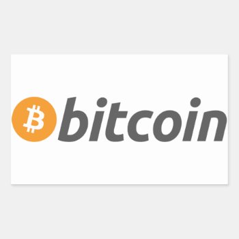 Bitcoin Logo   Text Rectangular Sticker by myshopz at Zazzle