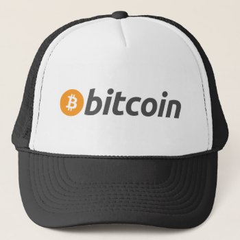 Bitcoin Logo   Text Trucker Hat by myshopz at Zazzle