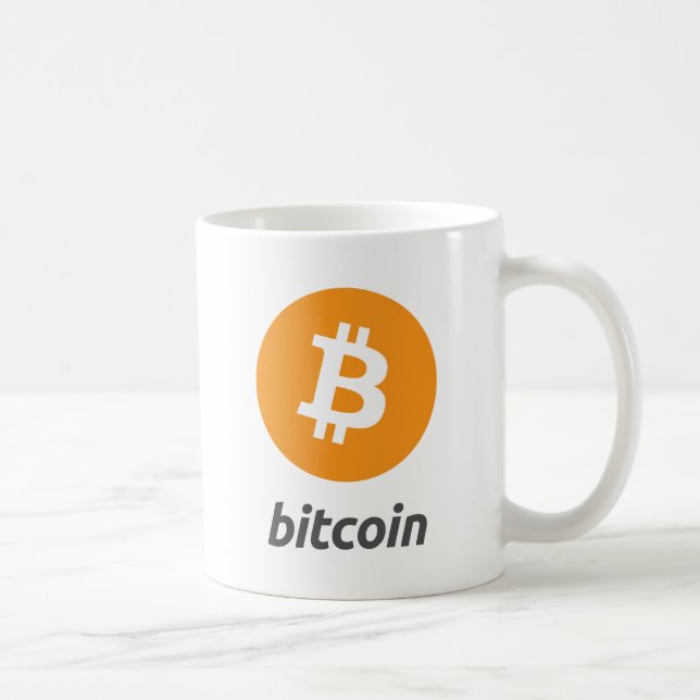 Bitcoin logo with writing coffee mug (Right)