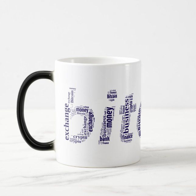 Bitcoin logo wordart graphics color morph mug  (Left)