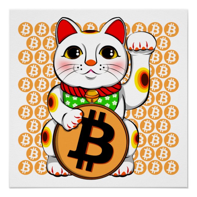 Bitcoin Maneki Neko Lucky Cat Poster (Front)