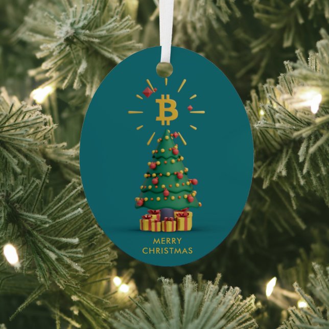 Bitcoin Merry Christmas Cryptocurrency BTC Modern Metal Ornament (Insitu)