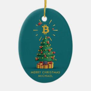 Bitcoin Merry Christmas Cryptocurrency Custom Name Ceramic Ornament