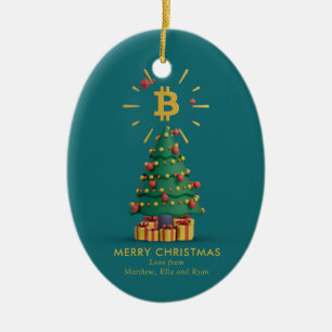 Bitcoin Merry Christmas Cryptocurrency Custom Name Ceramic Ornament