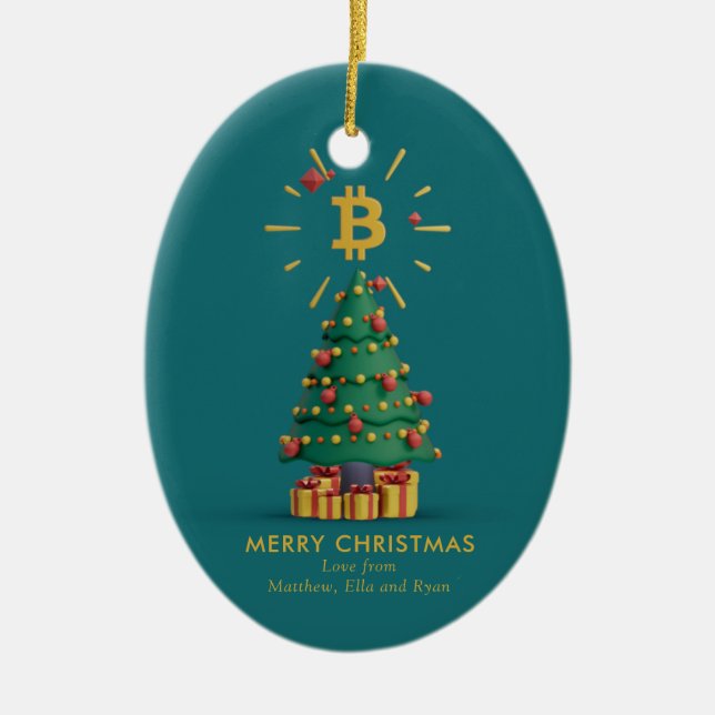 Bitcoin Merry Christmas Cryptocurrency Custom Name Ceramic Ornament (Front)