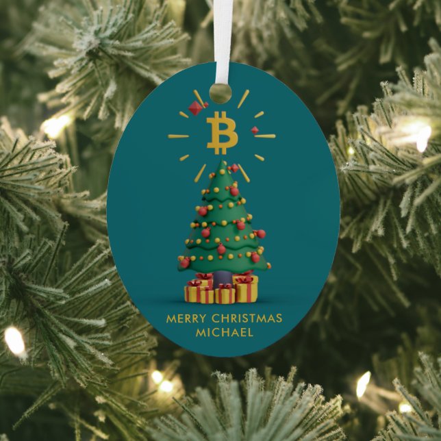 Bitcoin Merry Christmas Cryptocurrency Custom Name Metal Ornament (Insitu)
