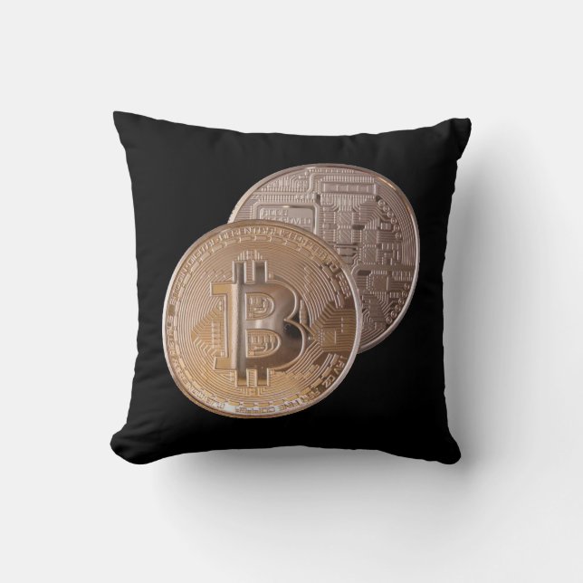 Bitcoin metallic made ​ ​ of copper. M1 Throw Pillow (Front)