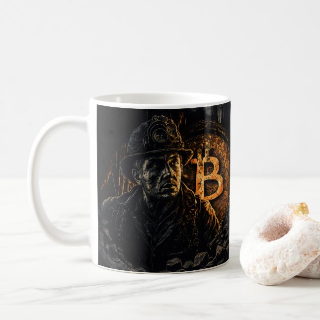 Bitcoin miner blockchain mining design coffee mug (With Donut)