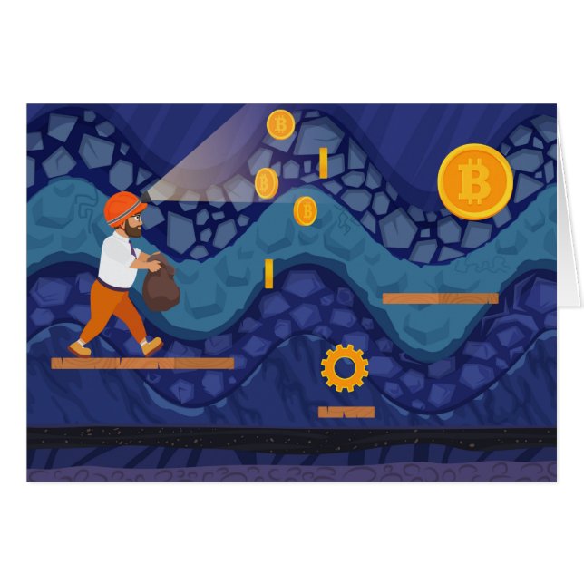 Bitcoin Miner Cryptocurrency BTC Funny Cartoon Cards (Front Horizontal)
