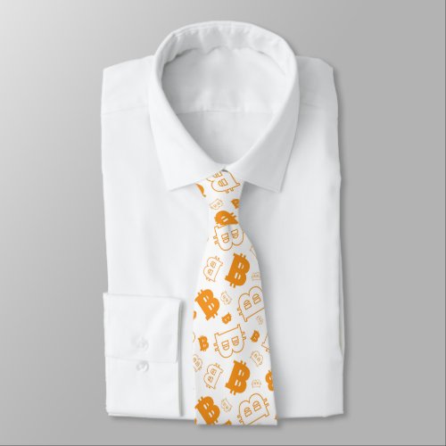 Bitcoin Modern Orange White Cryptocurrency Pattern Neck Tie