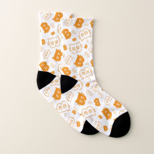 Bitcoin Modern Orange White Cryptocurrency Pattern Socks