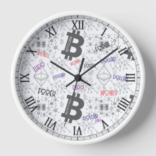 Bitcoin Money White Red Grey Intricated Design Clock