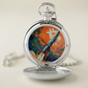 "Bitcoin Moon" Oil Painting #3 Pocket Watch