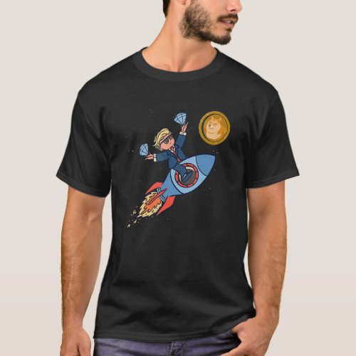 Bitcoin Moon Rocket BTC Crypto Crystal Hands T_Shirt