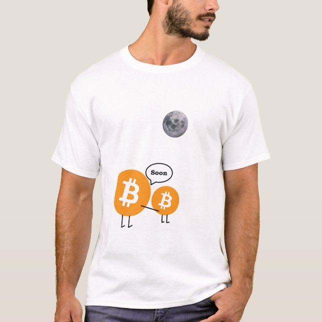 Bitcoin Moon Soon  Funny Daddy Child Crypto T-Shirt (Front)
