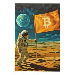 Bitcoin Moon Wood Wall Art