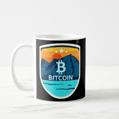 Bitcoin Mountain Badge Crypto Currency Sunrise Lak Coffee Mug