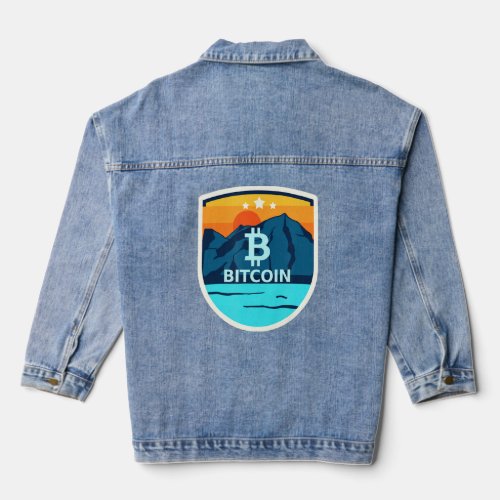 Bitcoin Mountain Badge Crypto Currency Sunrise Lak Denim Jacket