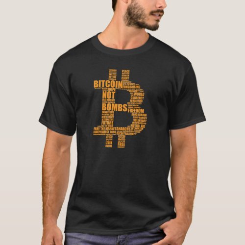Bitcoin Not Bombs _ Cloud black t shirt