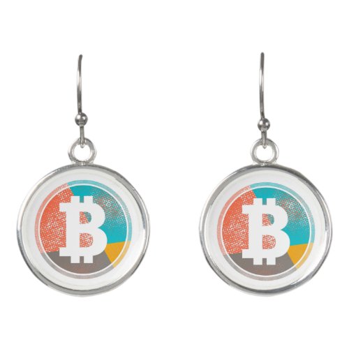 Bitcoin Pastel Pop Art Halftone Logo Earrings