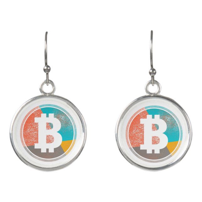 Bitcoin Pastel Pop Art Halftone Logo Earrings (Front)