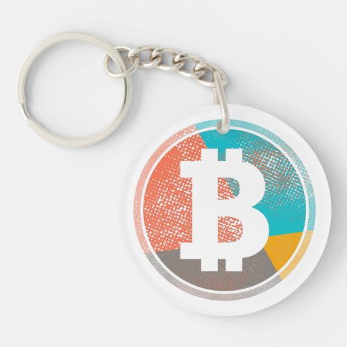 Bitcoin Pastel Pop Art Halftone Logo Keychain