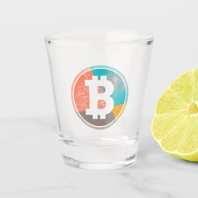 Bitcoin Pastel Pop Art Halftone Logo Shot Glass (Front)