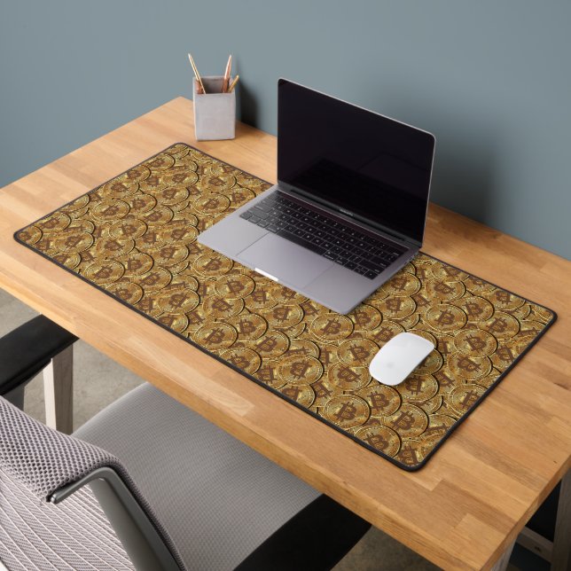 Bitcoin Pattern Crypto Money Gold Cool Luxury Geek Desk Mat (Office 2)