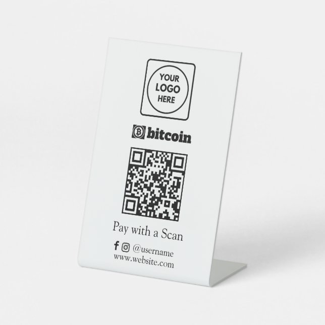 Bitcoin QR Code | Custom Scan-to-Pay Business Logo Pedestal Sign (Front)