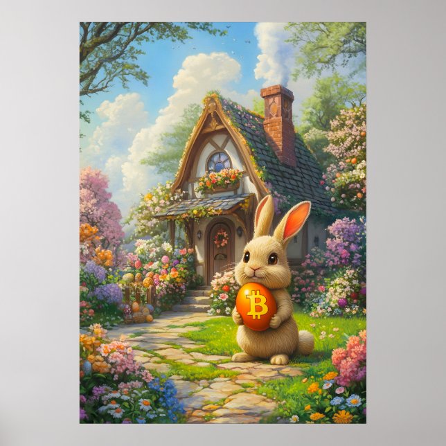 Bitcoin Rabbit Hole Easter Bunny Wall Art (Front)