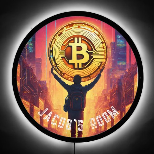 bitcoin room with name led sign trader