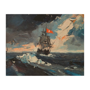"Bitcoin Sailing" Oil Painting #1 Wood Wall Art