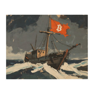 "Bitcoin Sailing" Oil Painting #2 Wood Wall Art