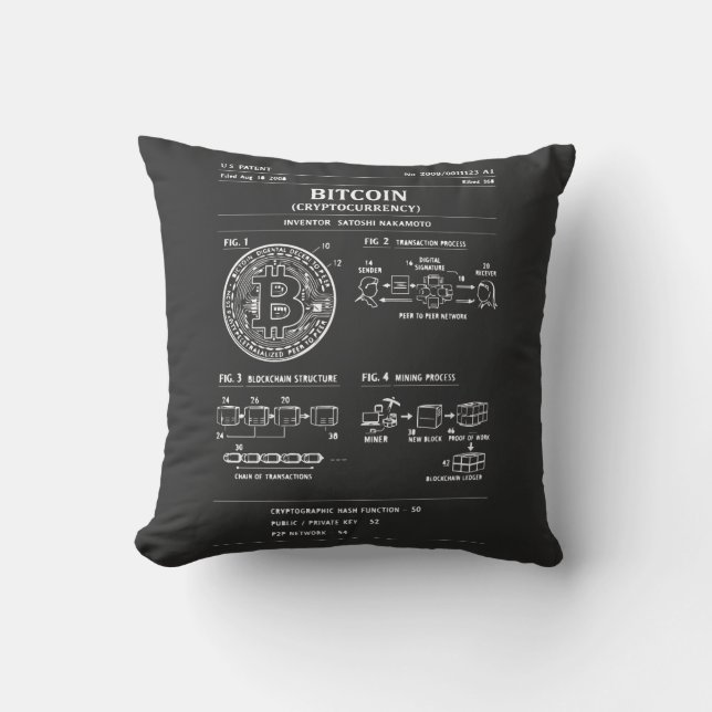 Bitcoin Schematic: Crypto Flow Diagram Throw Pillow (Front)