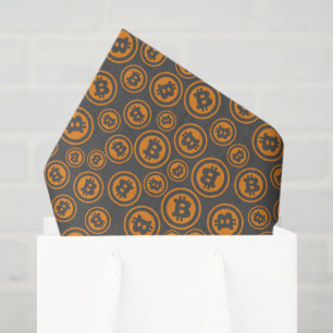Bitcoin Symbols Orange and Gray Patterned Tissue Paper