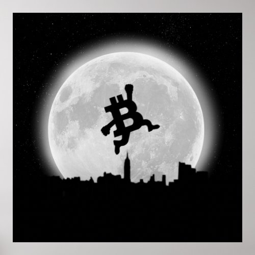 Bitcoin to the grey Moon illustration  Poster