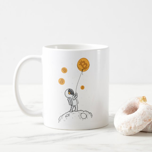 Bitcoin to the Moon Astronaut Crypto fangen Coffee Mug (With Donut)