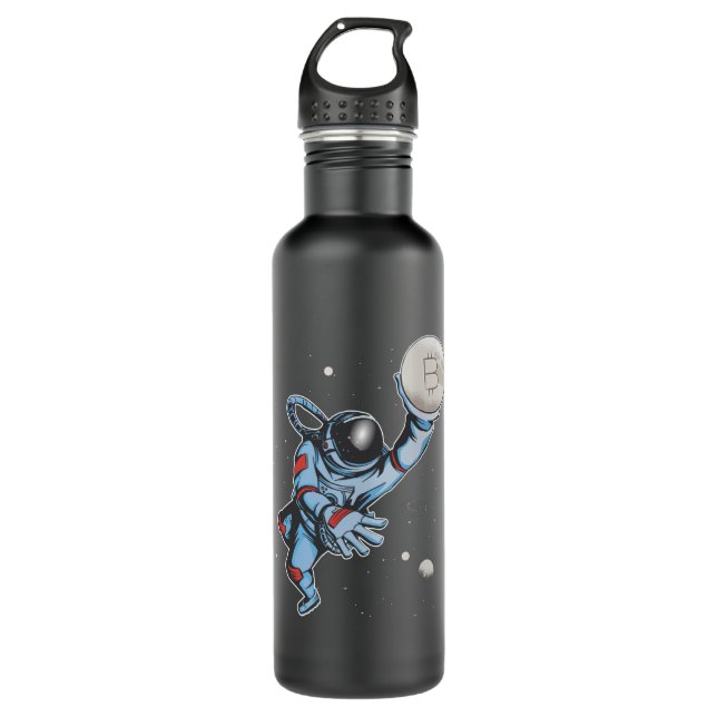 Bitcoin to the moon Astronaut Stainless Steel Water Bottle (Front)